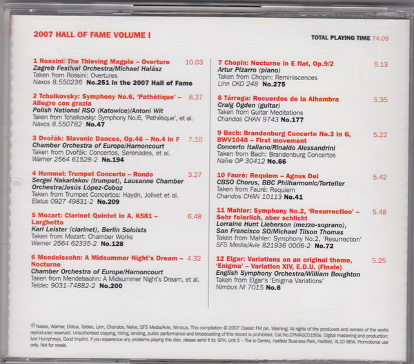 Various - The 2007 Hall Of Fame Volume I (CD, Comp) (Mint (M)) - Image 2
