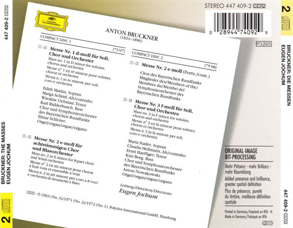 Anton Bruckner - Chor Des Bayerischen Rundfunks & Symphonie-Orchester Des Bayerischen Rundfunks, Eugen Jochum - Die 3 Messen = The Masses = Les Messes (2xCD, Comp, RM) (Near Mint (NM or M-)) - Image 4
