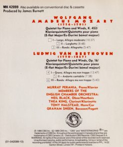 Alternative view of Murray Perahia - Ludwig van Beethoven, Wolfgang Amadeus Mozart, English Chamber Orchestra - Quintets For Piano And Winds (CD, Album) (Near Mint (NM or M-))