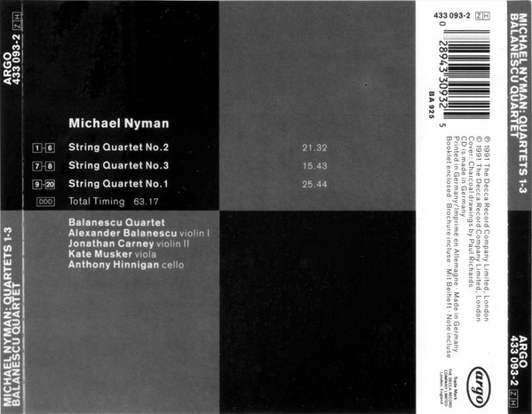 Michael Nyman, The Balanescu Quartet - String Quartets 1-3 (CD, Album, RE) (Near Mint (NM or M-)) - Image 3