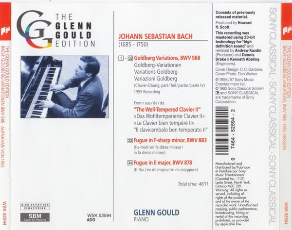 Johann Sebastian Bach - Glenn Gould - Goldberg Variations Bwv 988 (The Historic 1955 Debut Recording) (CD, Album, RM) (Near Mint (NM or M-)) - Image 3