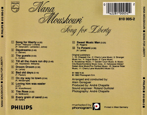 Nana Mouskouri - Song For Liberty (CD, Album) (Near Mint (NM or M-)) - Image 2