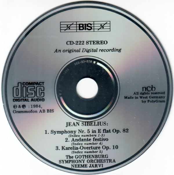 Jean Sibelius, The Gothenburg Symphony Orchestra* / Neeme Järvi - Symphony Nr. 5 In E Flat Op. 82 / Andante Festivo / Karelia-Overture Op. 10 (CD, Album) (Near Mint (NM or M-)) - Image 3