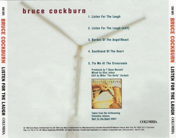 Bruce Cockburn - Listen For The Laugh (CD, EP, Promo, Smplr) (Near Mint (NM or M-)) - Image 2
