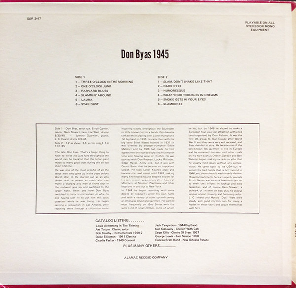 Don Byas - 1945 (LP, Comp, Cha) (Near Mint (NM or M-)) - Image 2