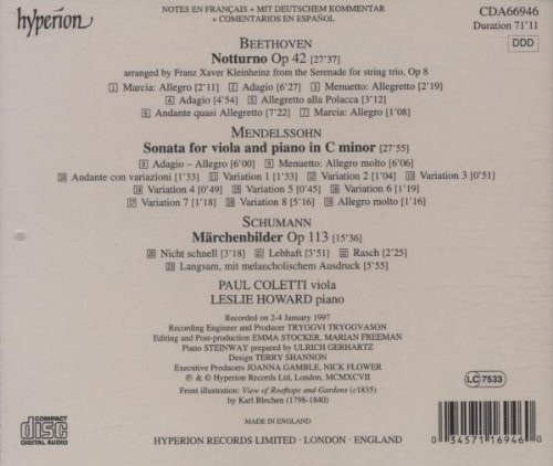 Ludwig van Beethoven, Felix Mendelssohn-Bartholdy, Robert Schumann, Paul Coletti, Leslie Howard - Music For Viola And Piano (CD, Album) (Near Mint (NM or M-)) - Image 2