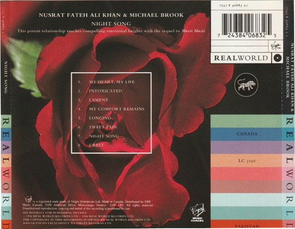 Nusrat Fateh Ali Khan & Michael Brook - Night Song (CD, Album) (Near Mint (NM or M-)) - Image 2