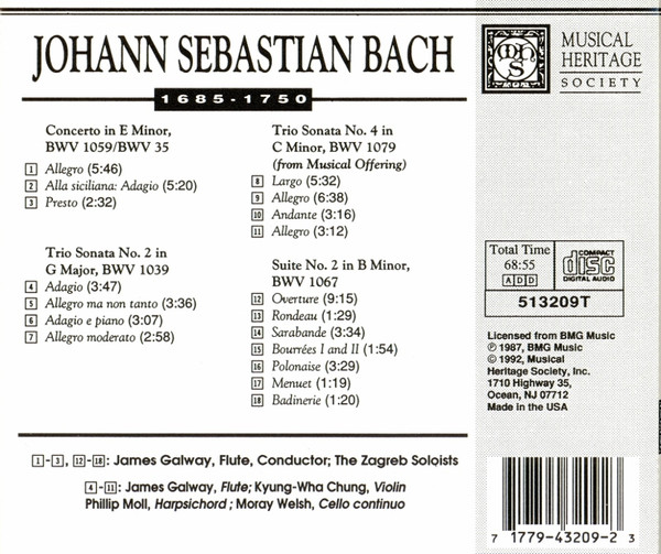 James Galway Performs Johann Sebastian Bach - Concerto In E Minor / Trio Sonata No. 2 In G Major / Trio Sonata No. 4 In C Minor / Suite No. 2 In B Minor (CD, Comp) (Mint (M)) - Image 3