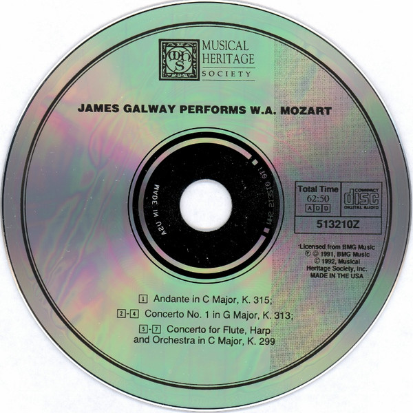 James Galway Performs Wolfgang Amadeus Mozart - Concerto No. 1 / Andante, K. 315 / Concerto For Flute & Harp (CD, Comp) (Mint (M)) - Image 2