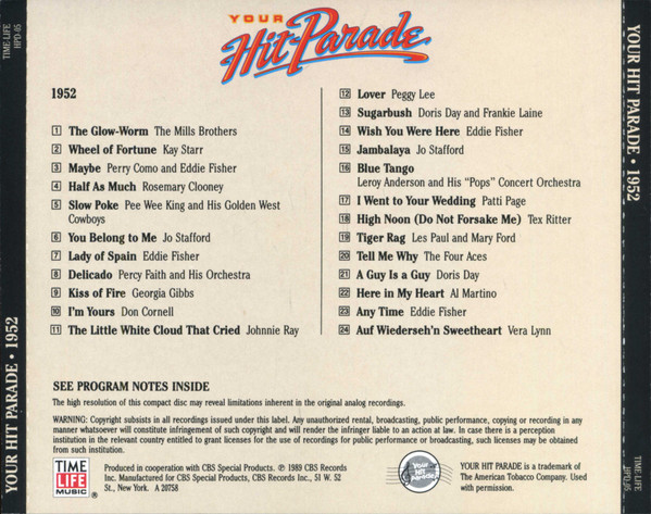 Various - Your Hit Parade 1952 (CD, Comp, RM) (Near Mint (NM or M-)) - Image 3