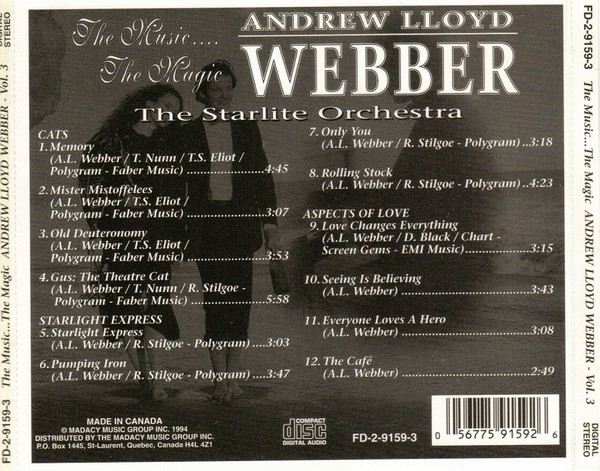 Andrew Lloyd Webber, The Starlite Orchestra - The Music.... The Magic Andrew Lloyd Webber - Vol. 3 (CD) (Near Mint (NM or M-)) - Image 2