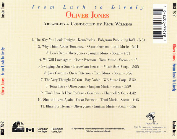 Oliver Jones (5) Arranged & Conducted By Rick Wilkins - From Lush To Lively (CD, Album) (Near Mint (NM or M-)) - Image 2