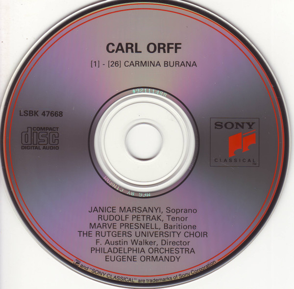 Carl Orff / The Philadelphia Orchestra, Eugene Ormandy - Carmina Burana (CD) (Near Mint (NM or M-)) - Image 3