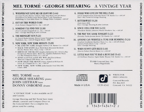 Mel Tormé • George Shearing - A Vintage Year (CD, Album) (Near Mint (NM or M-)) - Image 2