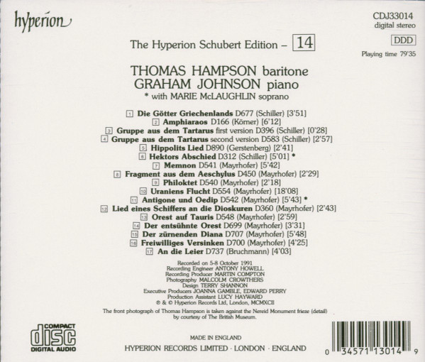 Thomas Hampson, Graham Johnson (2) - The Hyperion Schubert Edition 14 (CD, Album) (Near Mint (NM or M-)) - Image 2