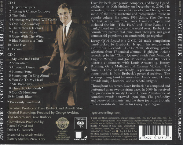 Dave Brubeck - Legacy Of A Legend (2xCD, Comp) (Mint (M)) - Image 2