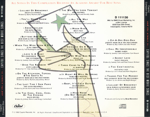 Various - And The Winner Is... Capitol Sings The Best Movie Songs (CD, Comp, Club) (Near Mint (NM or M-)) - Image 2