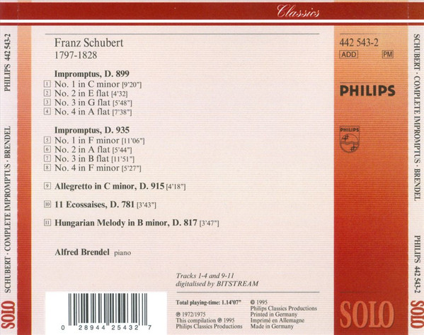 Franz Schubert - Alfred Brendel - Complete Impromptus, D.899 & 935 / Allegretto, D.915 / 11 Ecossaises, D.781 / Hungarian Melody, D.817 (CD, Comp, RM) (Near Mint (NM or M-)) - Image 2
