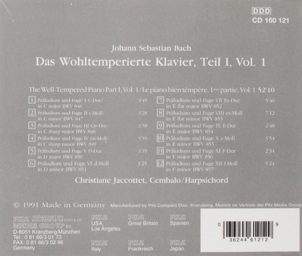 Johann Sebastian Bach, Christiane Jaccottet - Das Wohltemperierte Klavier, Teil 1/I (CD, Album) (Near Mint (NM or M-)) - Image 2