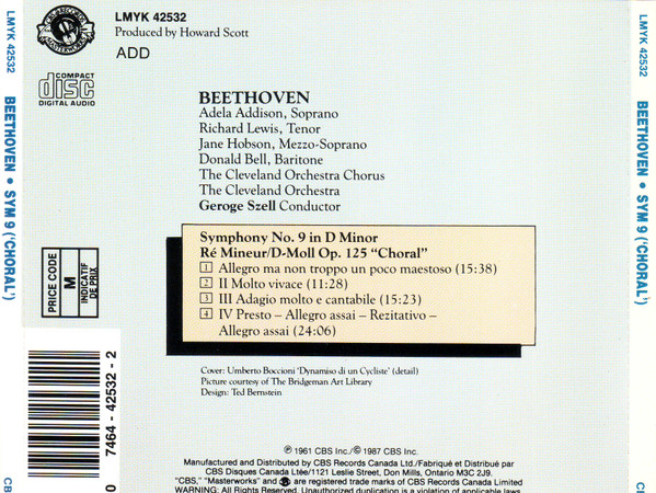 Ludwig van Beethoven / The Cleveland Orchestra Chorus, The Cleveland Orchestra, George Szell - Symphony No. 9, "Choral" (CD, RE) (Mint (M)) - Image 3