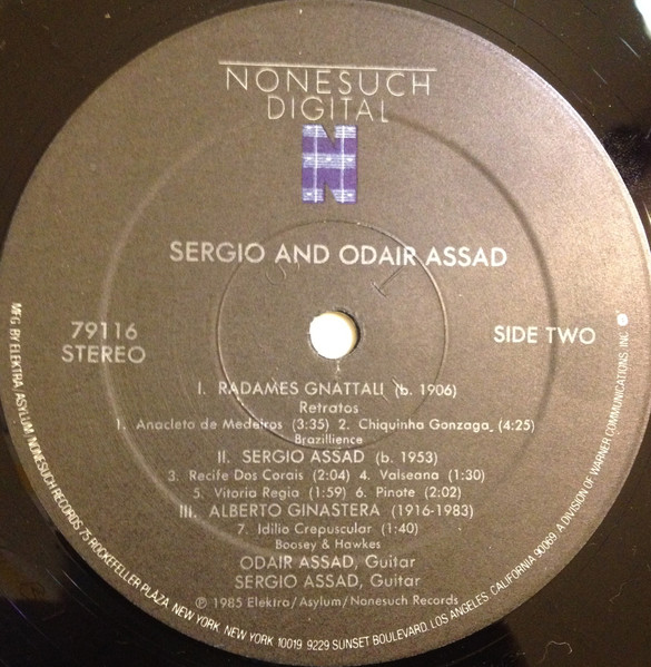 Sérgio & Odair Assad - Music For Two Guitars By Astor Piazzolla • Leo Brouwer • Hermeto Pascoal • Radamés Gnattali • Sergio Assad • Alberto Ginastera (LP, Album) (Near Mint (NM or M-)) - Image 4