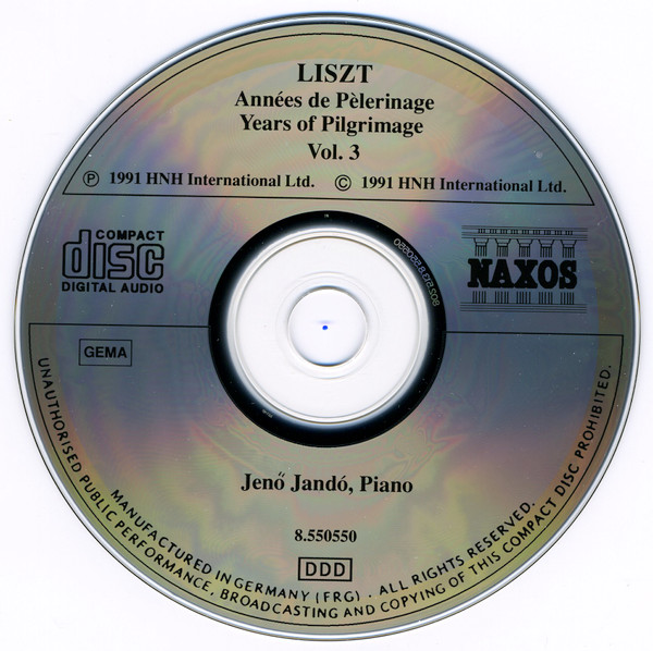 Franz Liszt, Jenö Jandó - Années De Pèlerinage - Years Of Pilgrimage Vol. 3 (Third Year) (CD, Album) (Mint (M)) - Image 3
