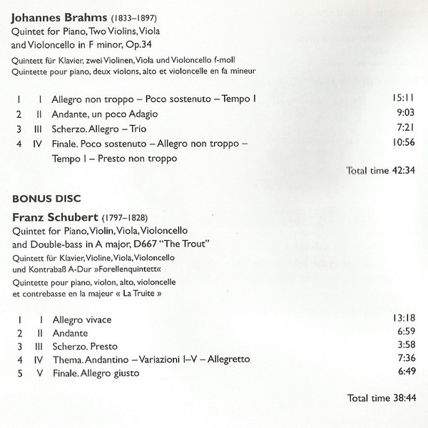 Johannes Brahms, Franz Schubert, Amadeus-Quartett, Clifford Curzon, James Merrett - Piano Quintet / 'Trout' Quintet (2xCD, RE, RM) (Near Mint (NM or M-)) - Image 5