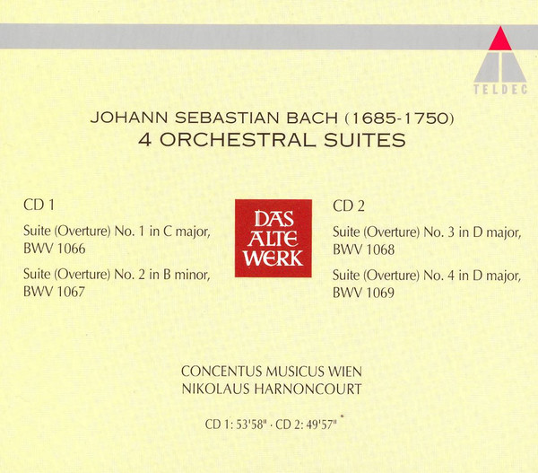 Johann Sebastian Bach, Concentus Musicus Wien, Nikolaus Harnoncourt - 4 Orchestral Suites (2xCD, RE) (Near Mint (NM or M-)) - Image 2