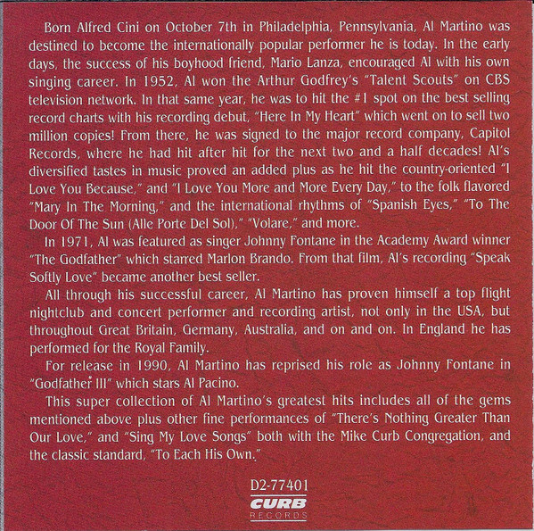 Al Martino - Greatest Hits (CD, Comp) (Near Mint (NM or M-)) - Image 4