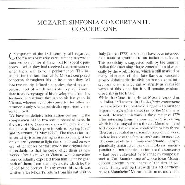 Wolfgang Amadeus Mozart, Itzhak Perlman, Pinchas Zukerman, Israel Philharmonic Orchestra, Zubin Mehta - Sinfonia Concertante K.364 • Concertone K.190 (CD) (Near Mint (NM or M-)) - Image 5