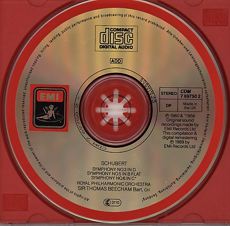 Franz Schubert – Sir Thomas Beecham, Royal Philharmonic Orchestra - Symphonies 3, 5 & 6 (CD, Comp, RE, RM) (Near Mint (NM or M-)) - Image 3
