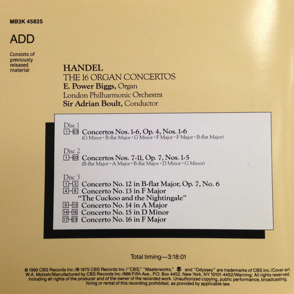 Georg Friedrich Händel, London Philharmonic Orchestra, Sir Adrian Boult, E. Power Biggs - The 16 Organ Concertos (3xCD, Comp) (Near Mint (NM or M-)) - Image 2