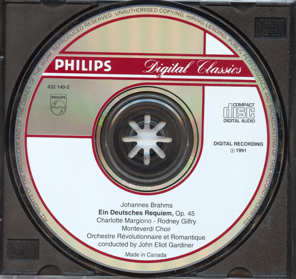Charlotte Margiono, Rodney Gilfry, The Monteverdi Choir, Orchestre Révolutionnaire Et Romantique, John Eliot Gardiner / Johannes Brahms - Ein Deutsches Requiem (CD, Album, Cin) (Mint (M)) - Image 3