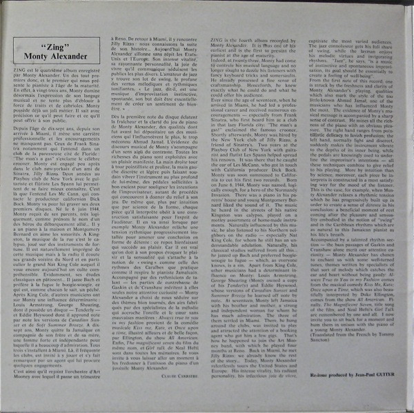 Monty Alexander - Zing ! (LP, Album, RE, Gat) (Very Good Plus (VG+)) - Image 2