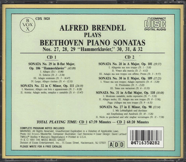 Alfred Brendel • Ludwig van Beethoven - Alfred Brendel Plays Beethoven Piano Sonatas Nos. 27, 28, 29 "Hammerklavier", 30, 31 & 32 (2xCD, Comp, RE, RM) (Near Mint (NM or M-)) - Image 2
