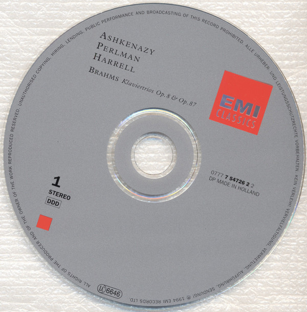 Johannes Brahms, Vladimir Ashkenazy, Itzhak Perlman, Lynn Harrell - Piano Trios (2xCD + Box) (Near Mint (NM or M-)) - Image 5