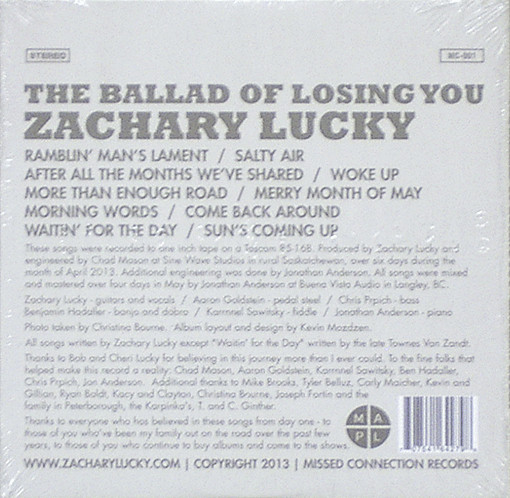 Zachary Lucky - The Ballad Of Losing You (CD, Album, Car) (Near Mint (NM or M-)) - Image 2
