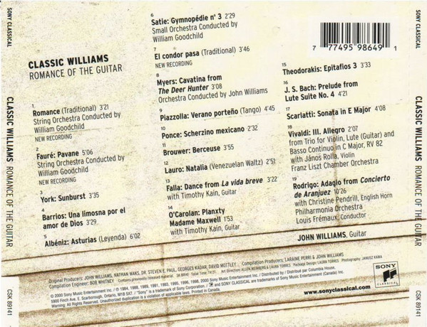 John Williams (7) - Classic Williams: Romance Of The Guitar (CD, Comp) (Near Mint (NM or M-)) - Image 2