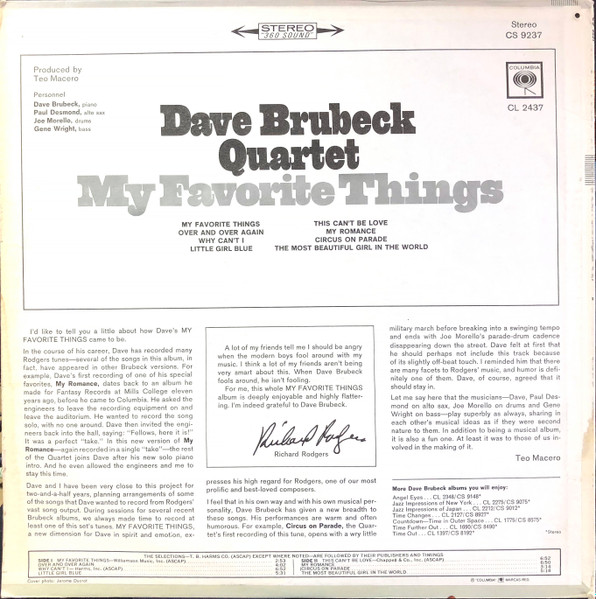The Dave Brubeck Quartet - My Favorite Things (LP, Album) (Very Good Plus (VG+)) - Image 2