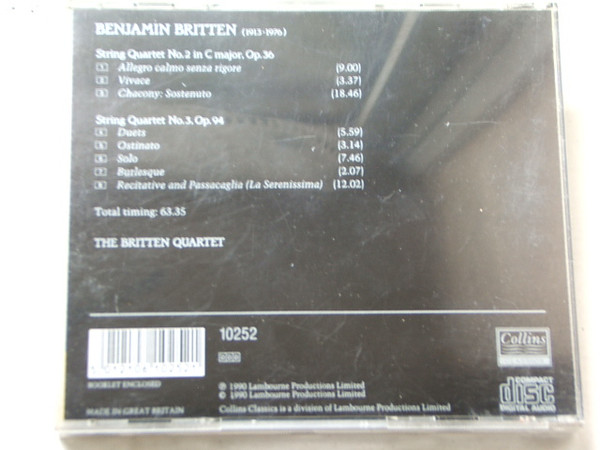 Benjamin Britten, Britten Quartet - The String Quartets 2 & 3 (CD, Album) (Mint (M)) - Image 3