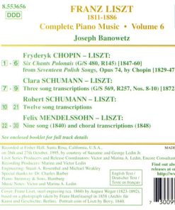 Alternative view of Franz Liszt, Joseph Banowetz - Complete Song Transcriptions Of Chopin, Mendelssohn, Robert And Clara Schumann (CD, Album) (Mint (M))