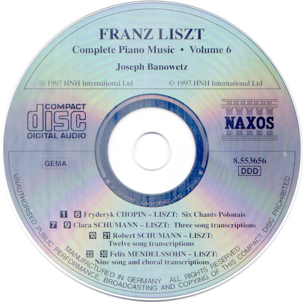 Franz Liszt, Joseph Banowetz - Complete Song Transcriptions Of Chopin, Mendelssohn, Robert And Clara Schumann (CD, Album) (Mint (M)) - Image 3
