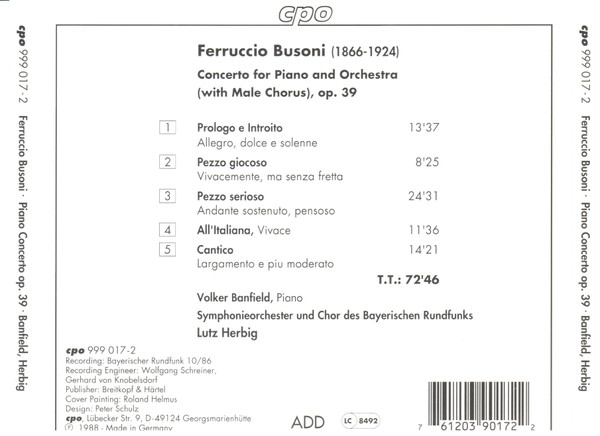 Ferruccio Busoni - Volker Banfield, Symphonie-Orchester Des Bayerischen Rundfunks, Lutz Herbig - Konzert Für Klavier Und Orchester Op. 39 Mit Schlußchor (CD, Album, RE) (Mint (M)) - Image 2