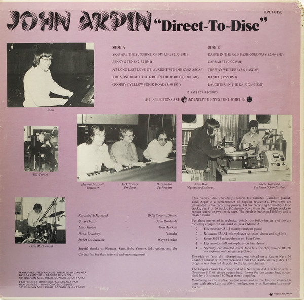 John Arpin - Direct-To-Disc (LP, Album) (Very Good Plus (VG+)) - Image 2