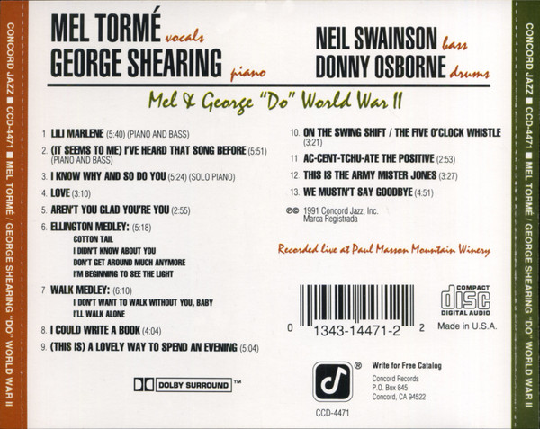 Mel Tormé / George Shearing - Mel & George "Do" World War II (CD, Album, Multichannel) (Near Mint (NM or M-)) - Image 3