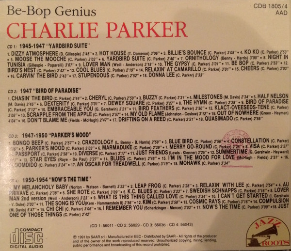 Charlie Parker - Be-Bop Genius. Bird's Immortal Performances 1945-1954 (4xCD, Comp) (Mint (M)) - Image 2