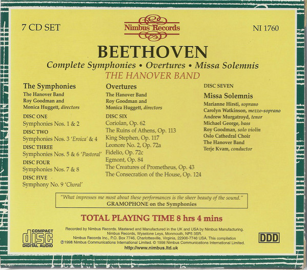Ludwig van Beethoven, Hanover Band - Complete Symphonies • Overtures • Missa Solemnis (7xCD, Comp, Amb + Box) (Mint (M)) - Image 2