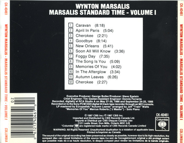 Wynton Marsalis - Marsalis Standard Time, Vol. 1 (CD, Album) (Mint (M)) - Image 2
