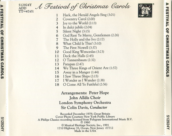 John Alldis Choir, London Symphony Orchestra Conductor Sir Colin Davis - A Festival Of Christmas Carols (CD, Album, RE) (Near Mint (NM or M-)) - Image 3