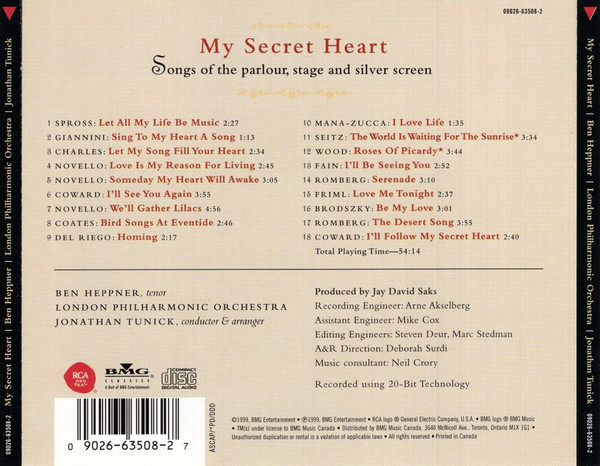 Ben Heppner, London Philharmonic Orchestra, Jonathan Tunick - My Secret Heart (CD, Album) (Near Mint (NM or M-)) - Image 2